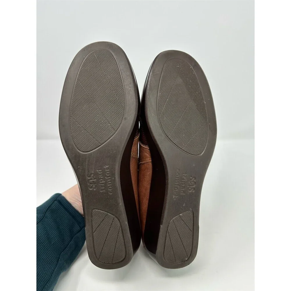 SAS Nora Women's Slip-On Loafers Brown Comfort Shoes Textured Toe Band Size 7.5M